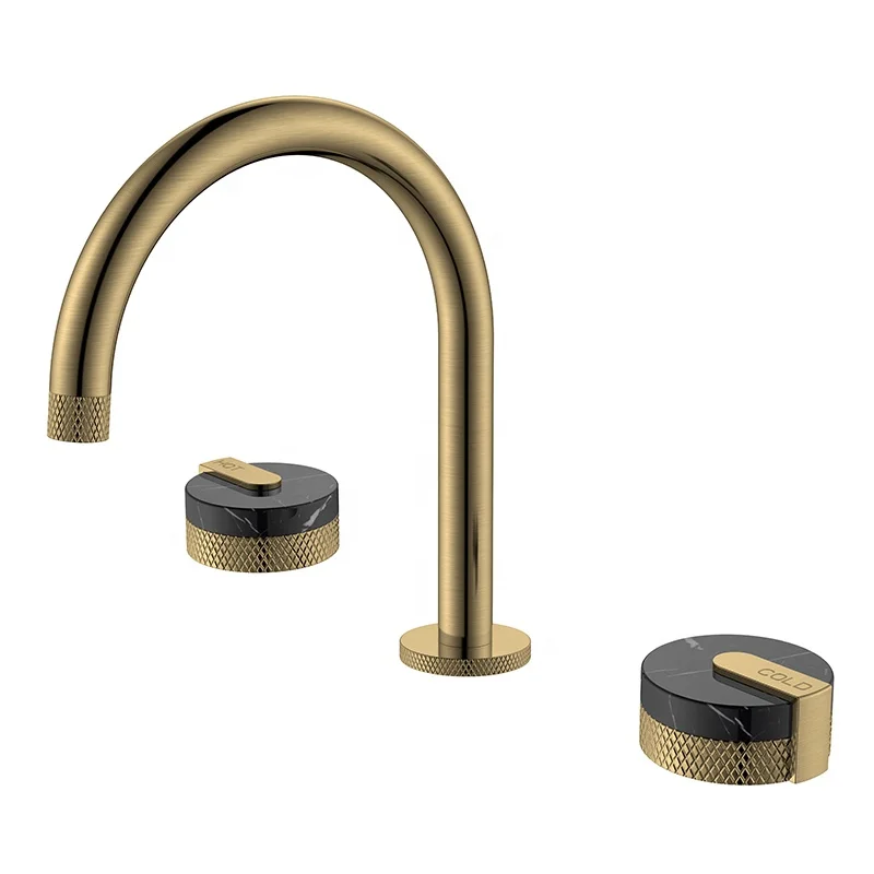 Luxury 3-Hole Basin Faucet Goose Neck Marble Handles