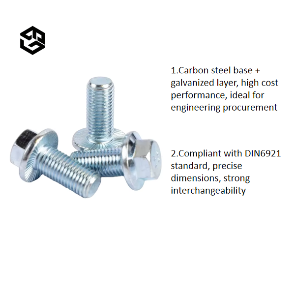 Heavy-Duty Carbon Steel Galvanized Hex Flange Bolt Thick Zinc