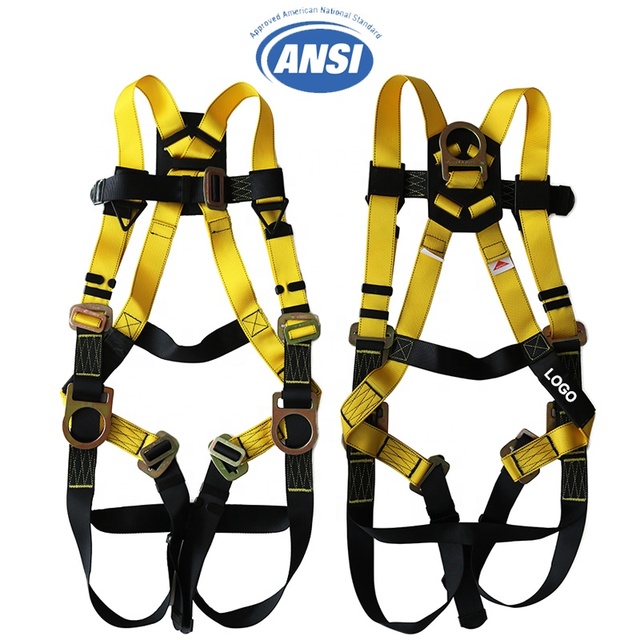 ANSI Z359.11 Certified Yellow Black Polyester Webbing Fall Protection Safety Harness