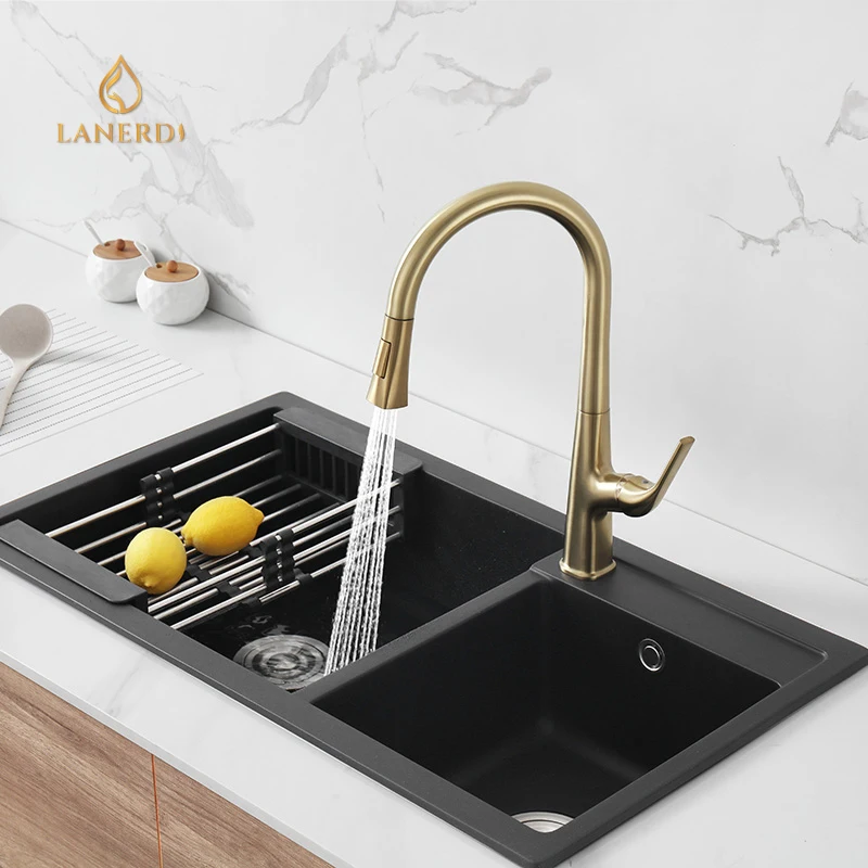 Lanerdi Luxury Designs Brushed Gold Kitchen Water Sink Faucet