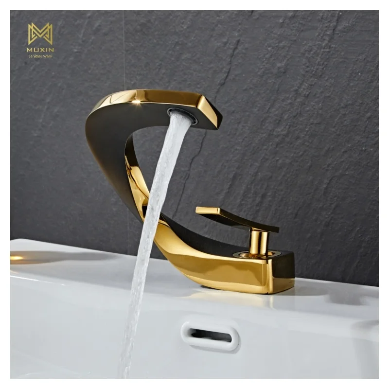 MUXIN New Design Hotel Luxury Black Golden Bathroom Basin Faucet