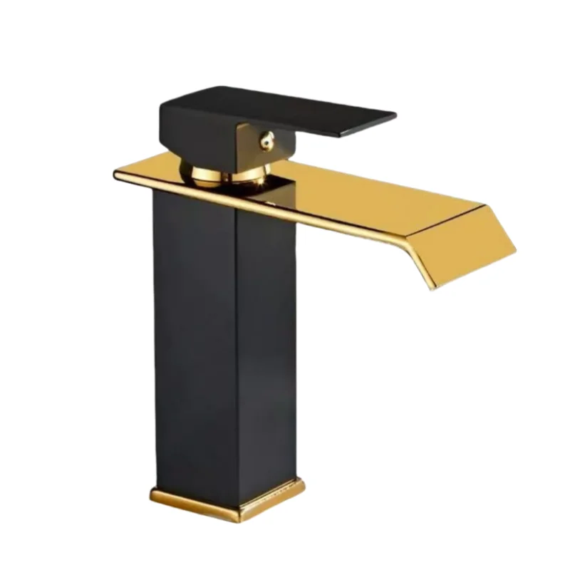 Modern Bathroom Single Lever Spout Lavatory Faucet Luxury Black Gold
