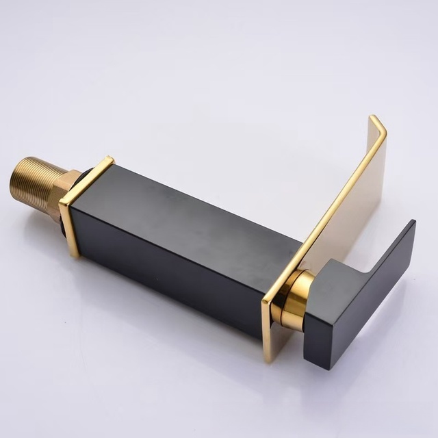 Modern Bathroom Single Lever Spout Lavatory Faucet Luxury Black Gold